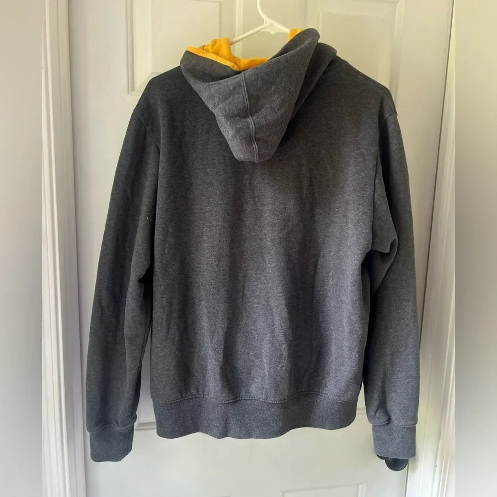 North Face Hoodie Sweatshirt Mens M Gray Yellow Graphics Drawstring Outdoor